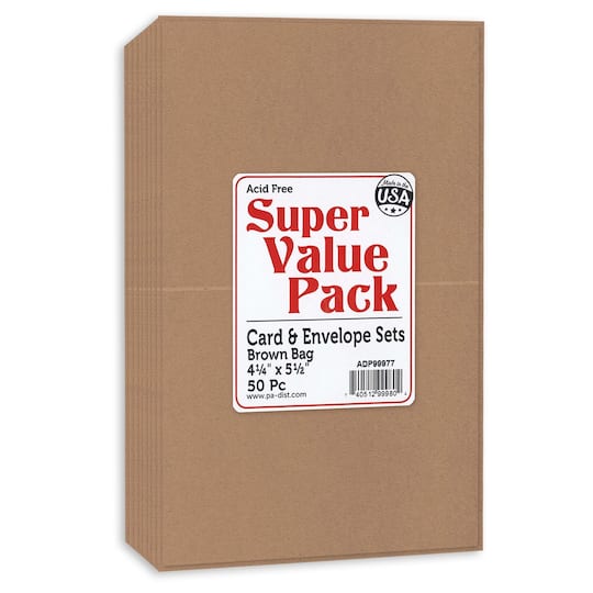 PA Paper&#x2122; Accents Super Value Brown Bag 4.25&#x22; x 5.5&#x22; Card &#x26; Envelope Set